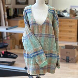 Free People Primrose Plaid Tunic Sweater S (Fits XL) Jade Combo